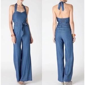Anthropologie Elevenses Blue Wide Leg Jumpsuit